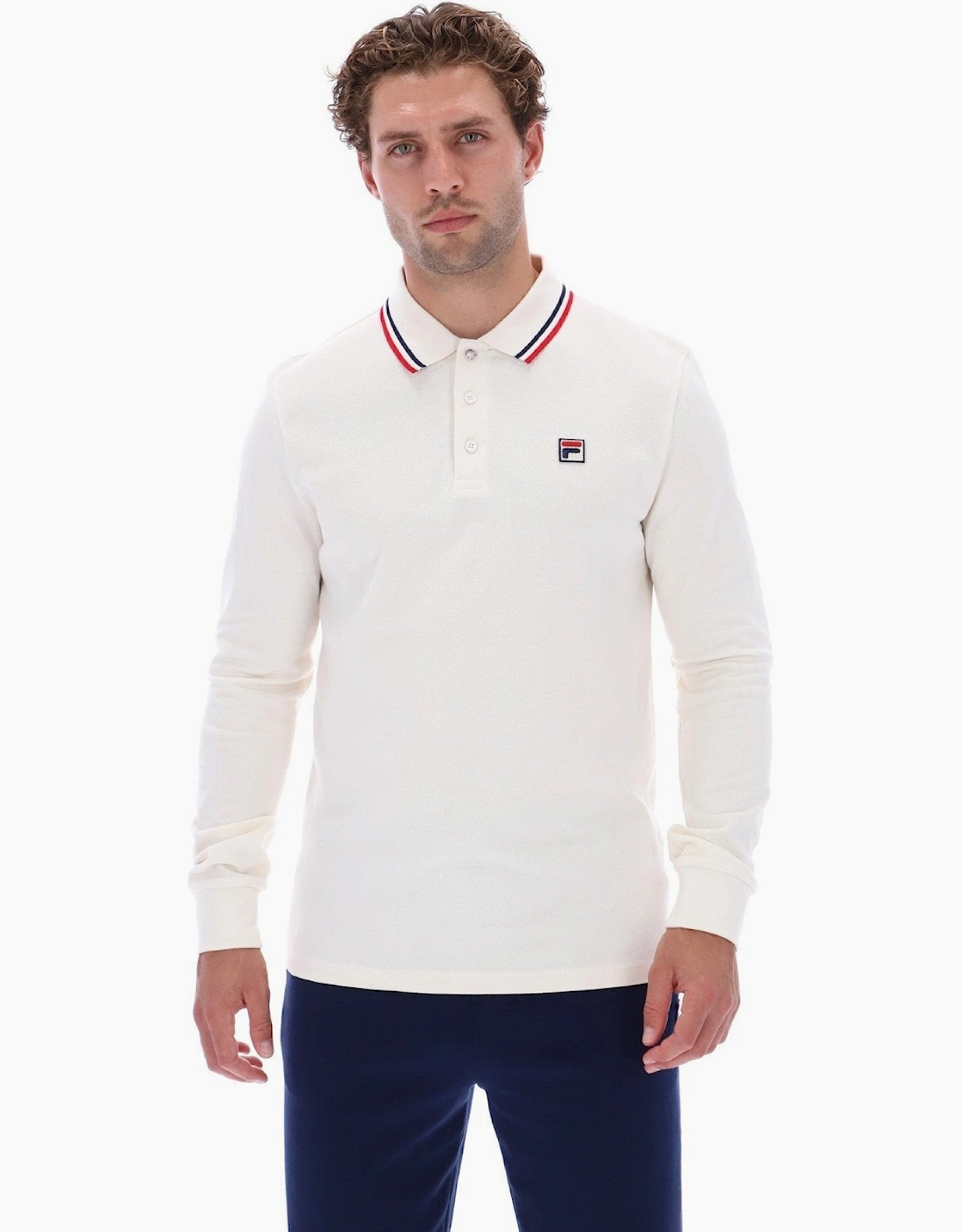 Fila Mens Monte Tipped Collar Long Sleeve Polo Shirt