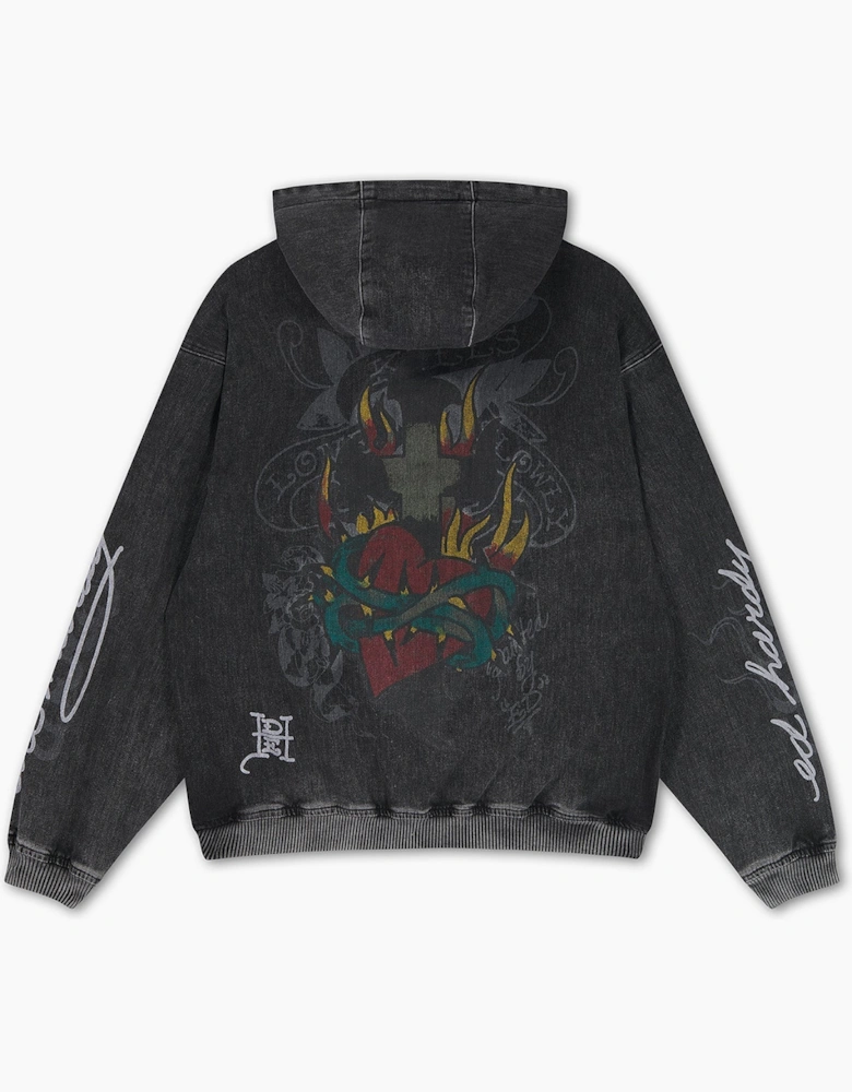 Ed Hardy Skull and Roses Relaxed Women's Black Hoodie