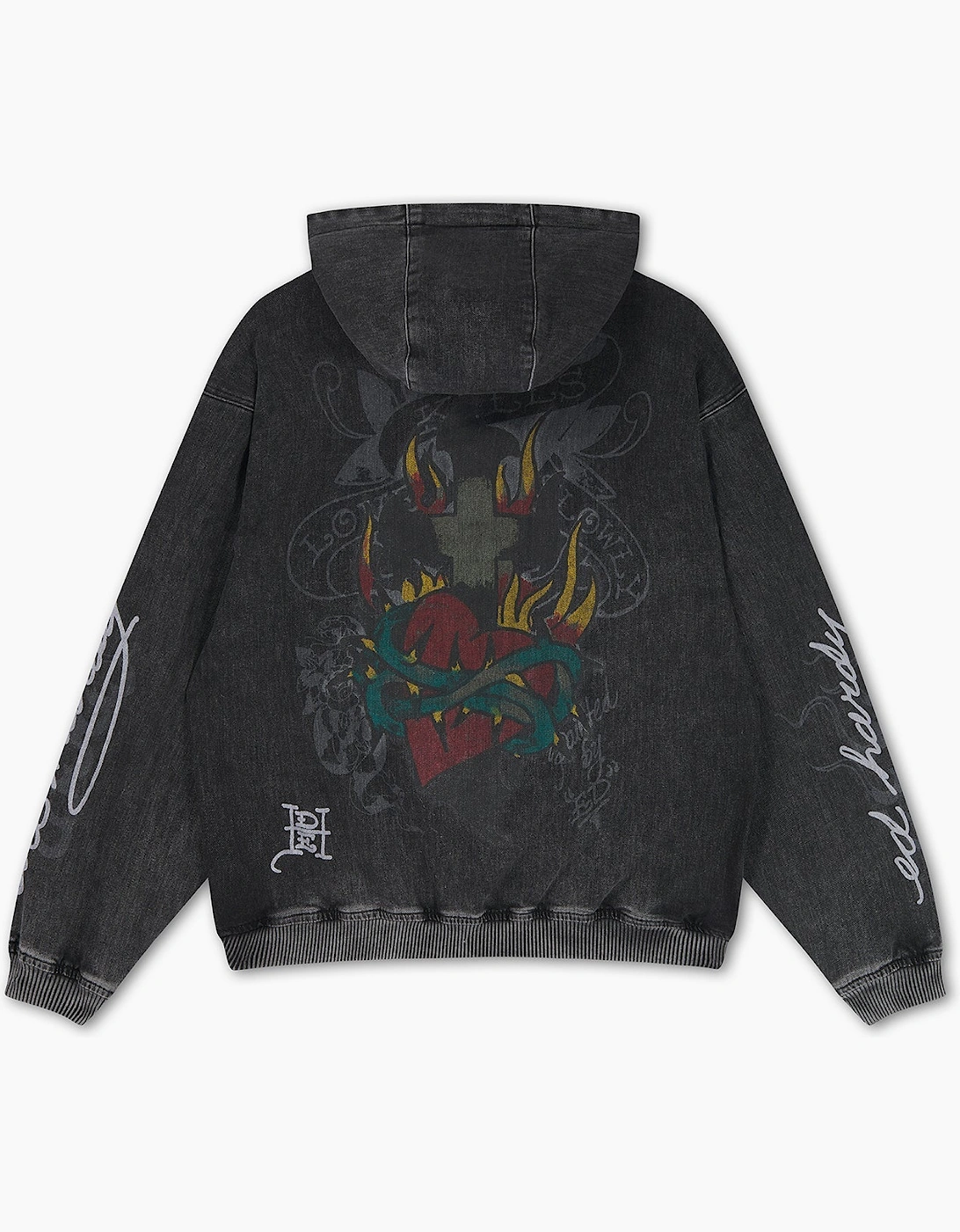 Ed Hardy Skull and Roses Relaxed Women's Black Hoodie