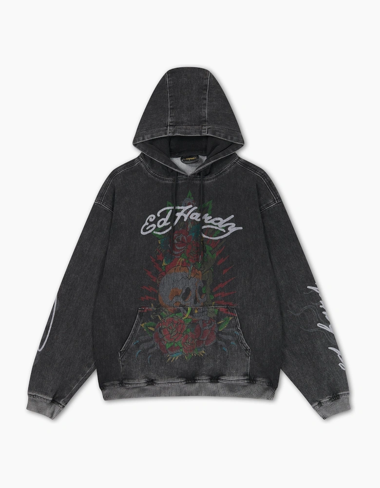 Ed Hardy Skull and Roses Relaxed Women's Black Hoodie