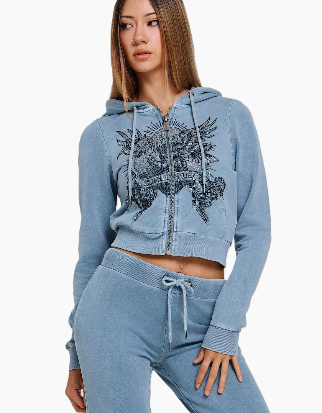Ed Hardy Stay True Fitted Cropped Zip Women's Blue Hoodie