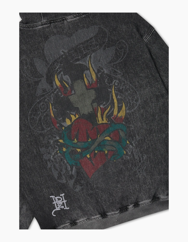 Ed Hardy Skull and Roses Relaxed Women's Black Hoodie