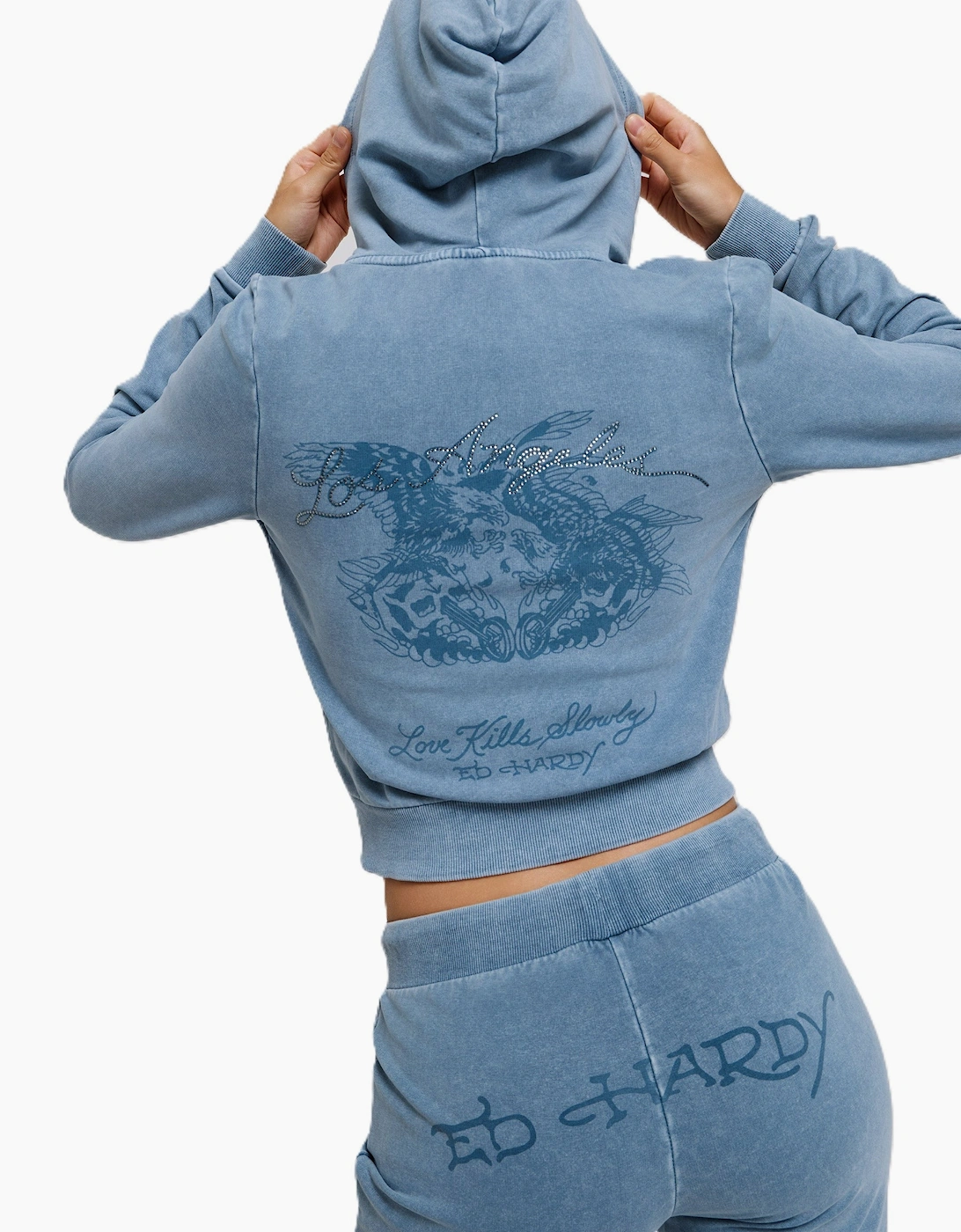 Ed Hardy Stay True Fitted Cropped Zip Women's Blue Hoodie