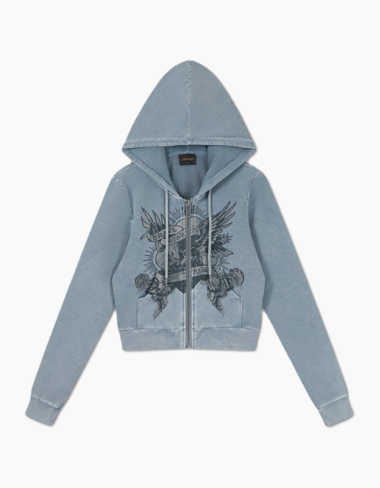 Ed Hardy Stay True Fitted Cropped Zip Women's Blue Hoodie