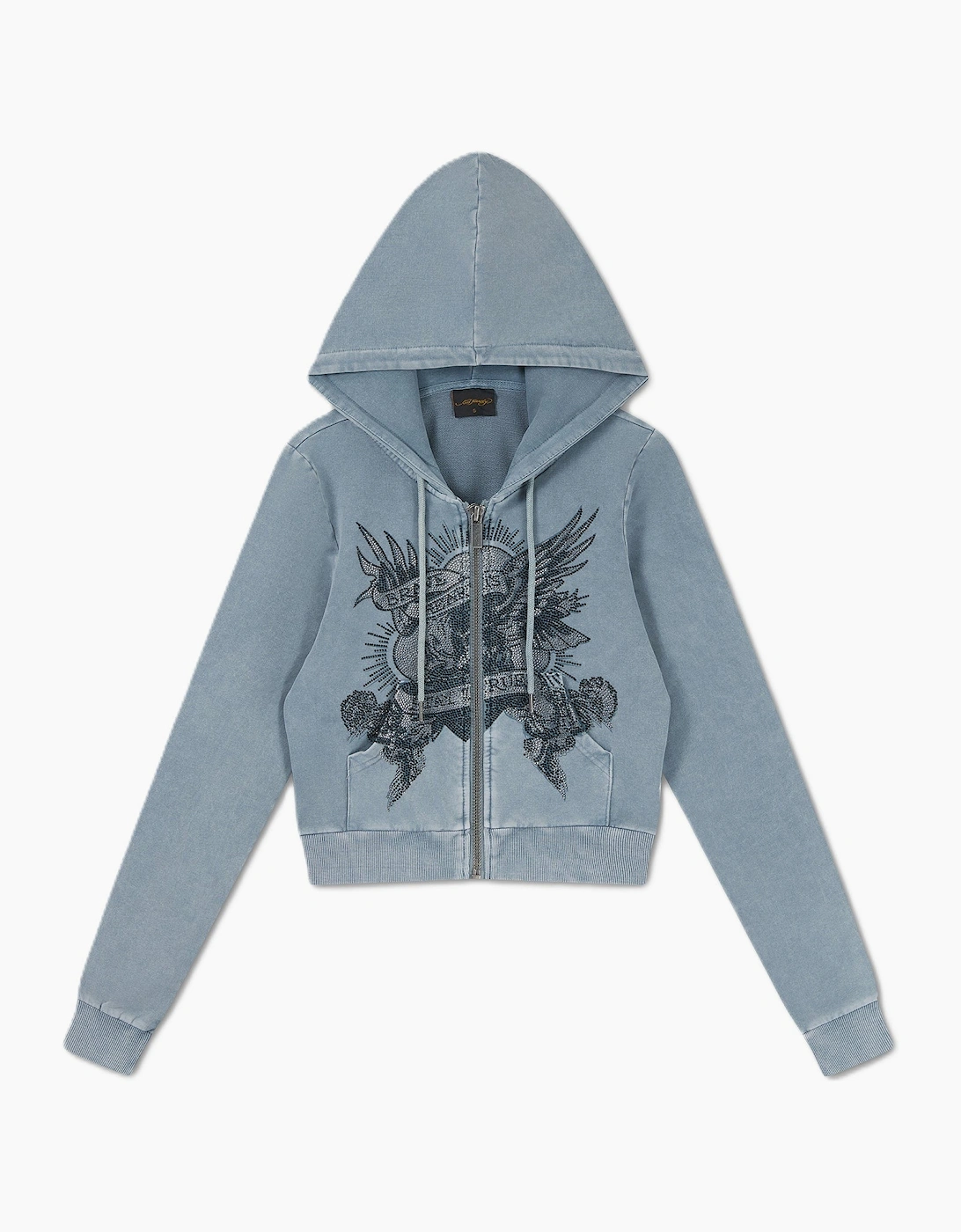 Ed Hardy Stay True Fitted Cropped Zip Women's Blue Hoodie
