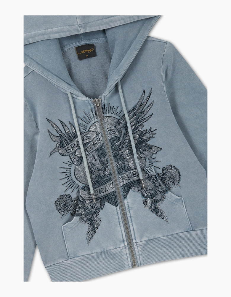 Ed Hardy Stay True Fitted Cropped Zip Women's Blue Hoodie