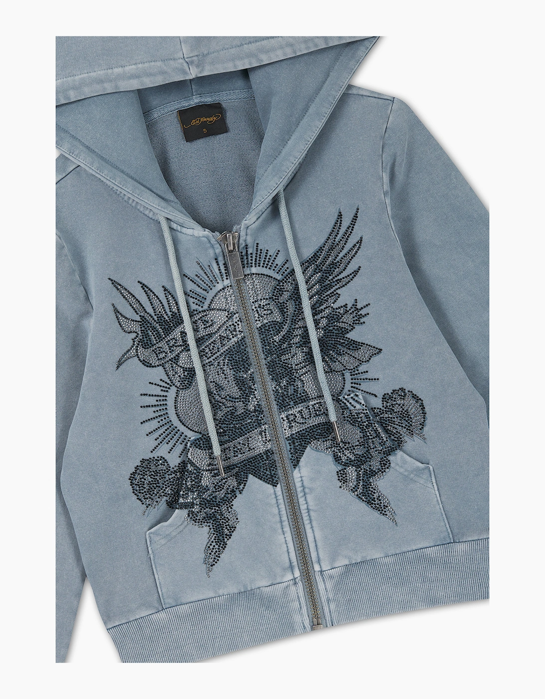 Ed Hardy Stay True Fitted Cropped Zip Women's Blue Hoodie