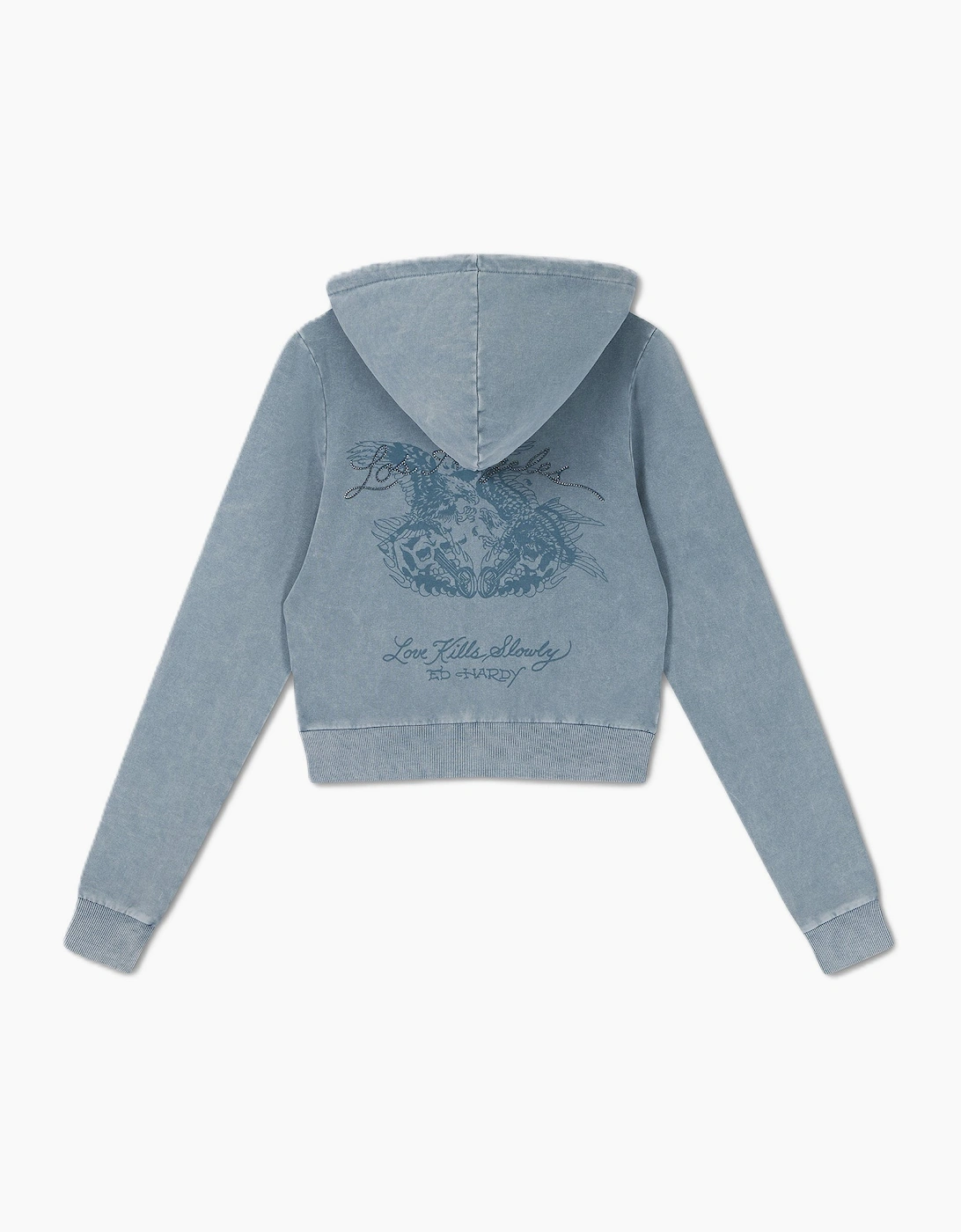 Ed Hardy Stay True Fitted Cropped Zip Women's Blue Hoodie