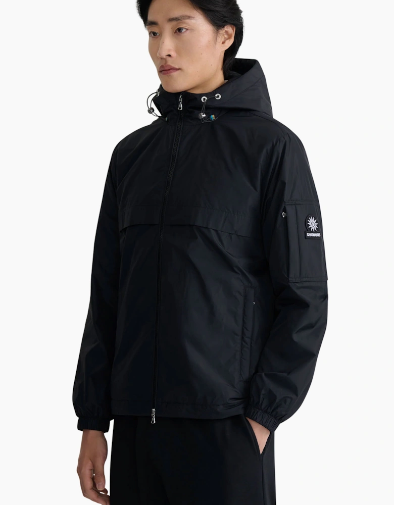SANDBANKS HOODED NYLON WINDCHEATER BLACK
