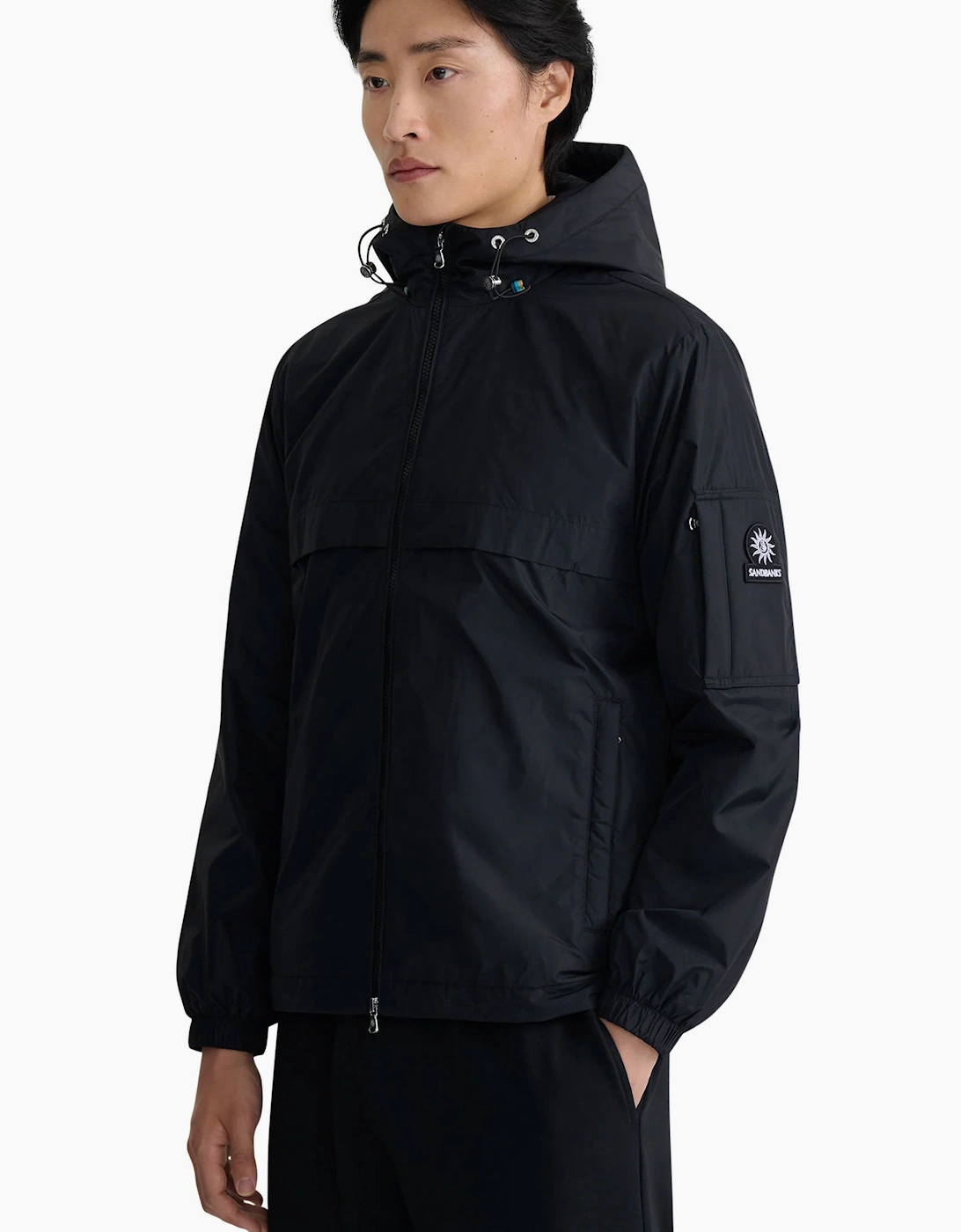 SANDBANKS HOODED NYLON WINDCHEATER BLACK