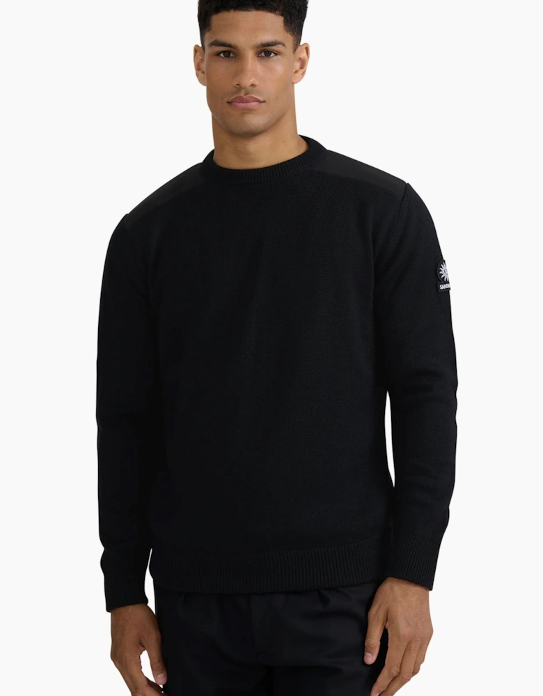 SANDBANKS TECHNICAL PANELED KNIT JUMPER BLACK