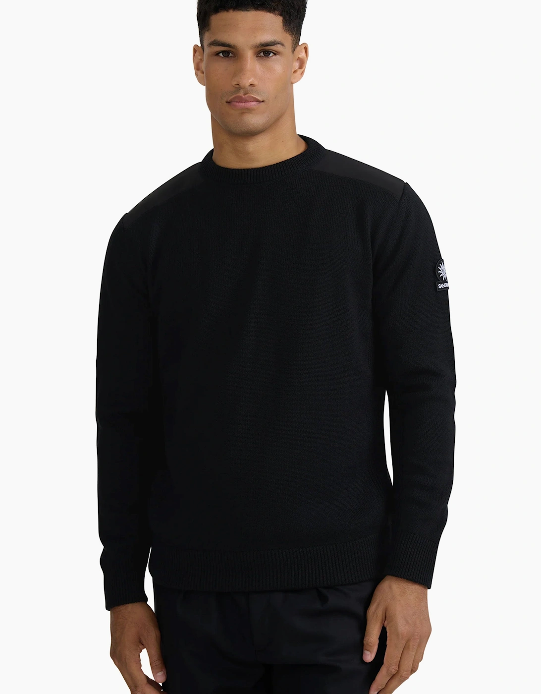 SANDBANKS TECHNICAL PANELED KNIT JUMPER BLACK