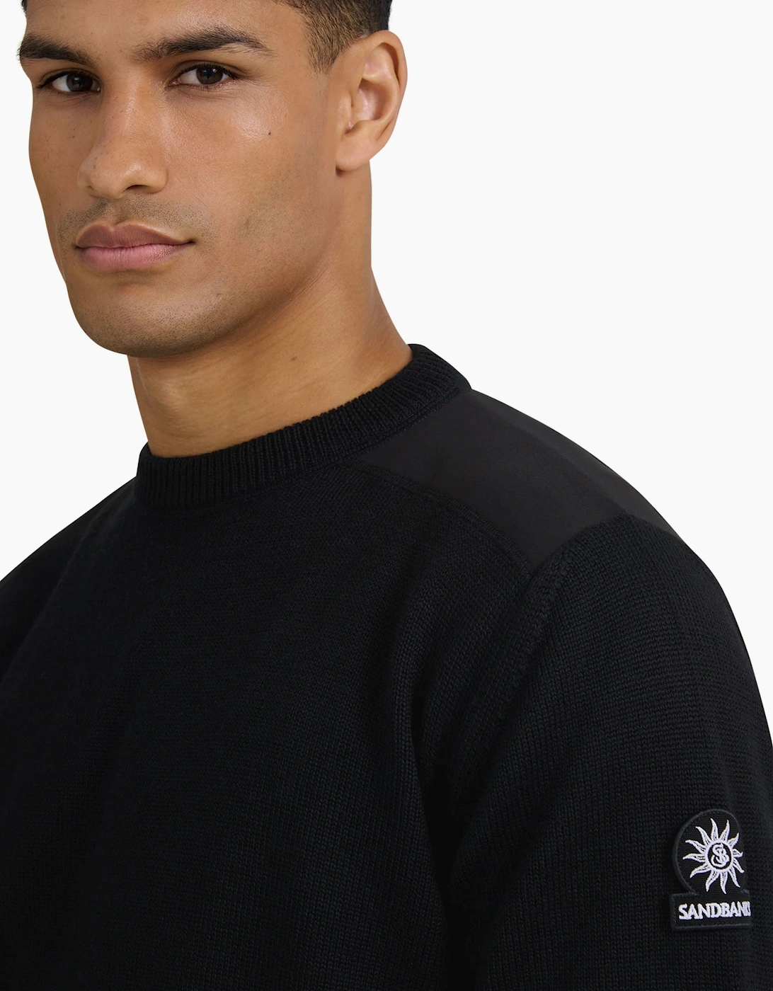 SANDBANKS TECHNICAL PANELED KNIT JUMPER BLACK
