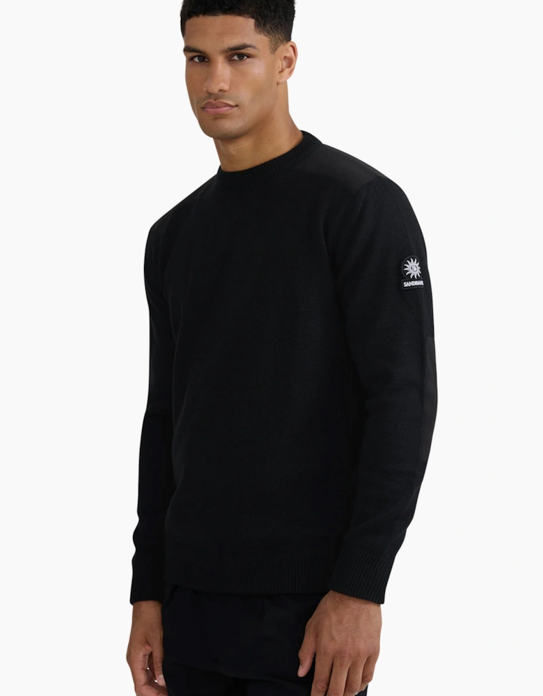 SANDBANKS TECHNICAL PANELED KNIT JUMPER BLACK