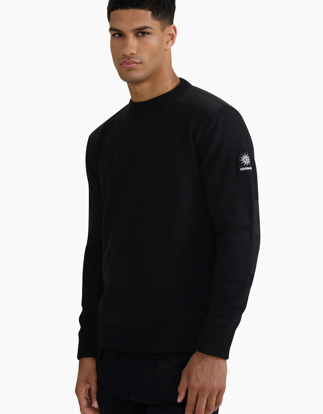 SANDBANKS TECHNICAL PANELED KNIT JUMPER BLACK