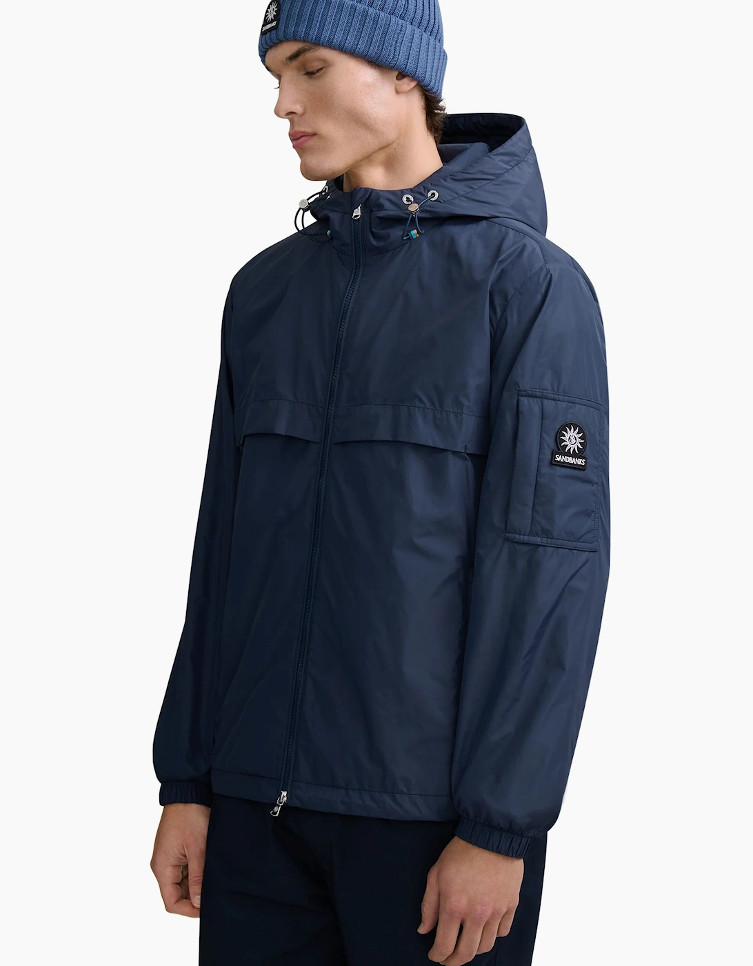 SANDBANKS HOODED NYLON WINDCHEATER NAVY