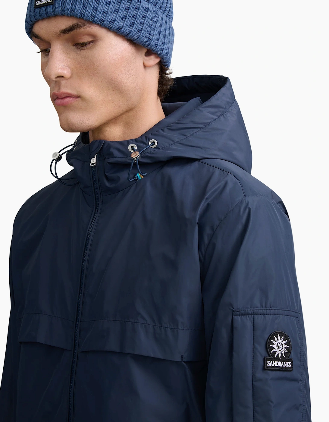 SANDBANKS HOODED NYLON WINDCHEATER NAVY