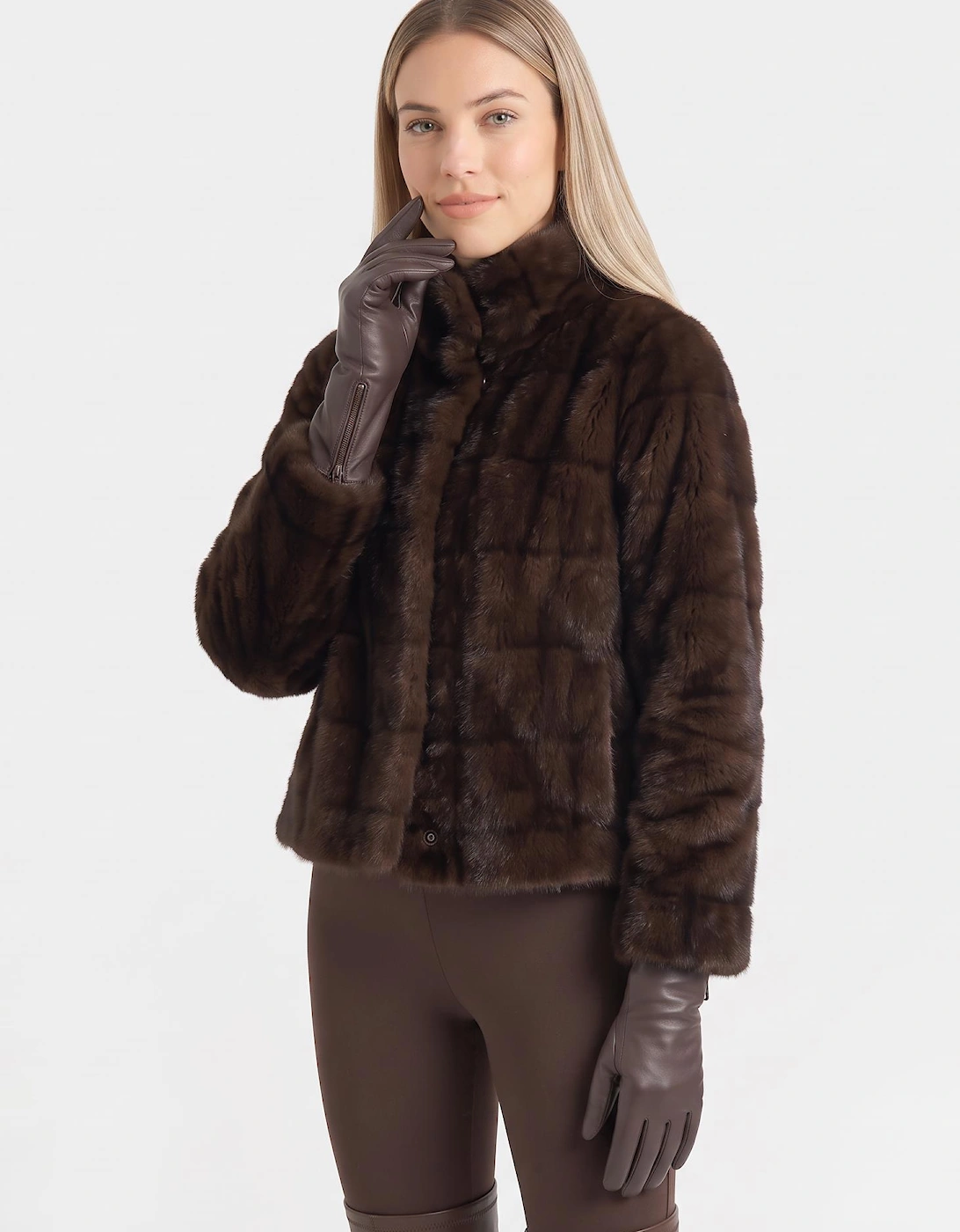 Brown Ladies Faux Leather Side Zip Gloves