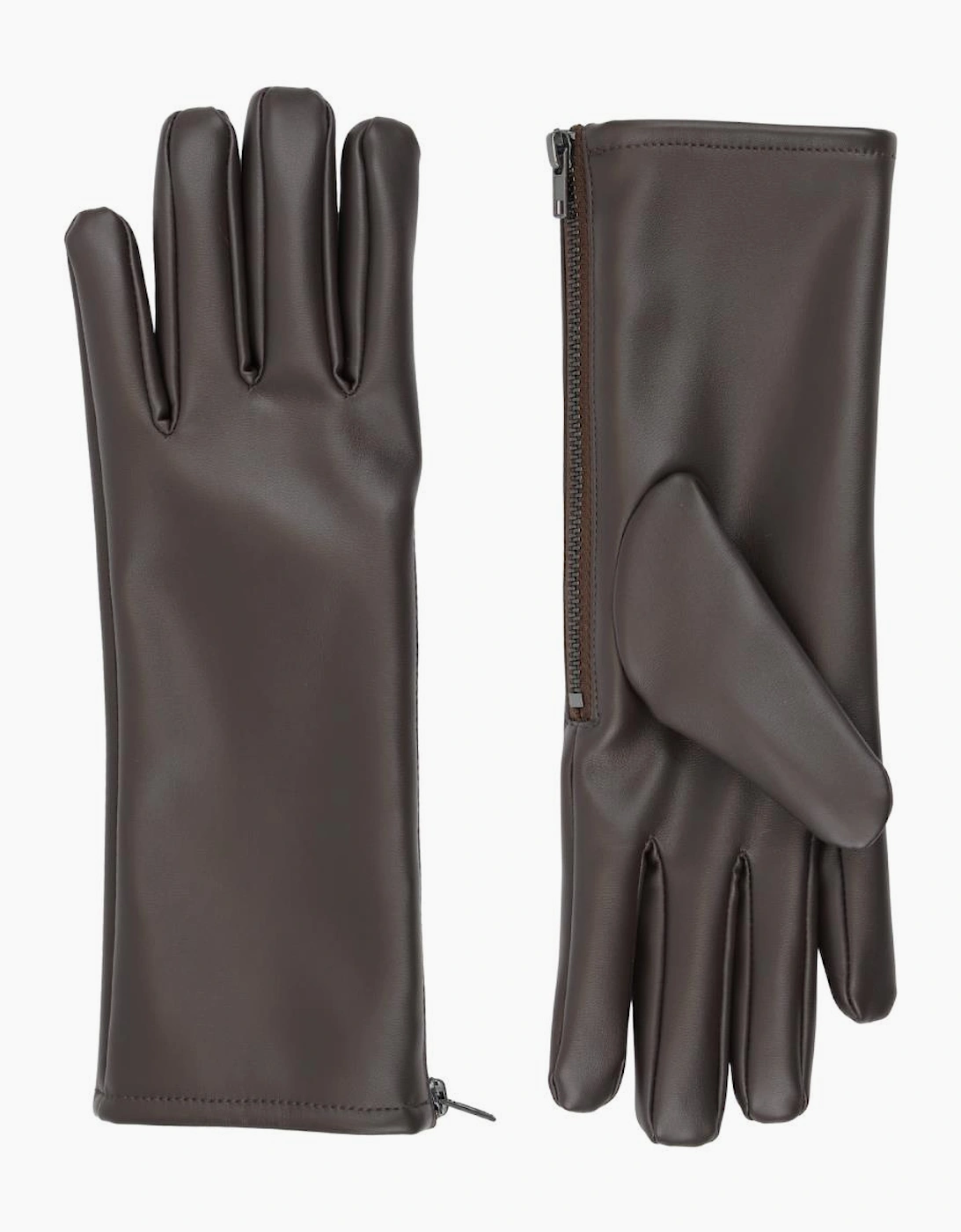 Brown Ladies Faux Leather Side Zip Gloves