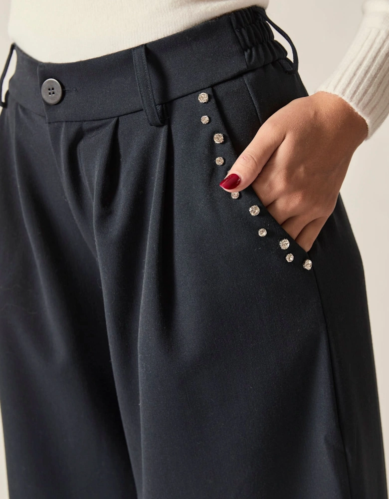 Navy Crystal Trim Trousers