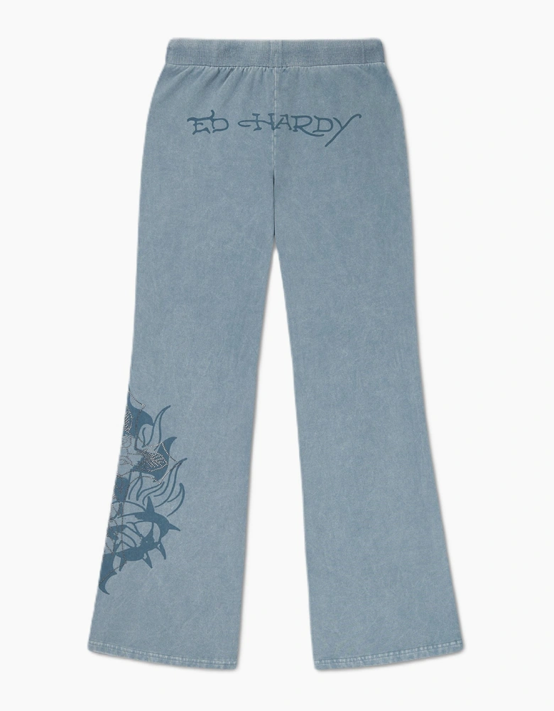 Ed Hardy Cross and Thorn Flared Women's Blue Joggers