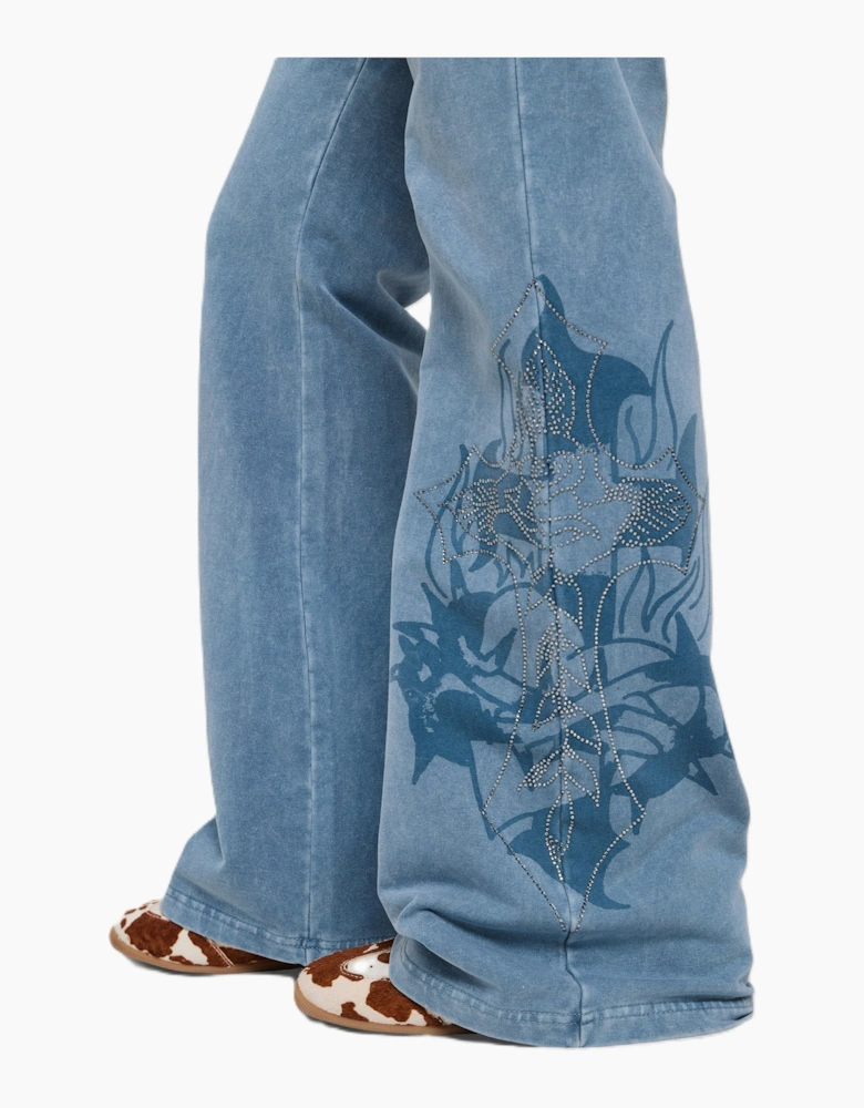 Ed Hardy Cross and Thorn Flared Women's Blue Joggers