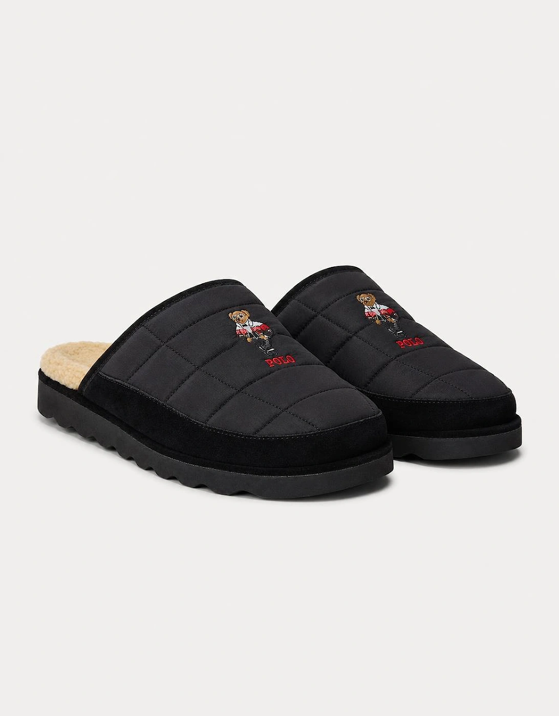Polo Ralph Lauren READE SCF BR Mens Mules Black Nylon with Holiday Bear
