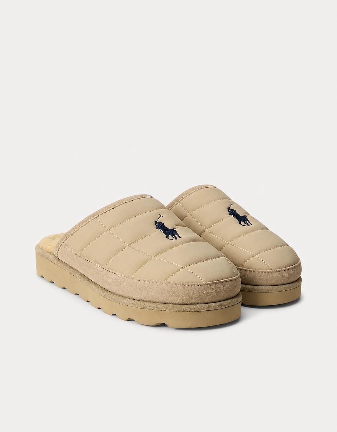 Polo Ralph Lauren READ SCFF II Mens Mules Khaki Nylon/Khaki Suede with Nav