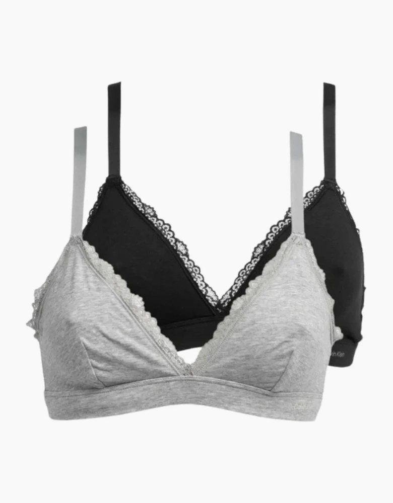 2-Pack Modern Cotton Lace Triangle Bras, Black / Grey Heather