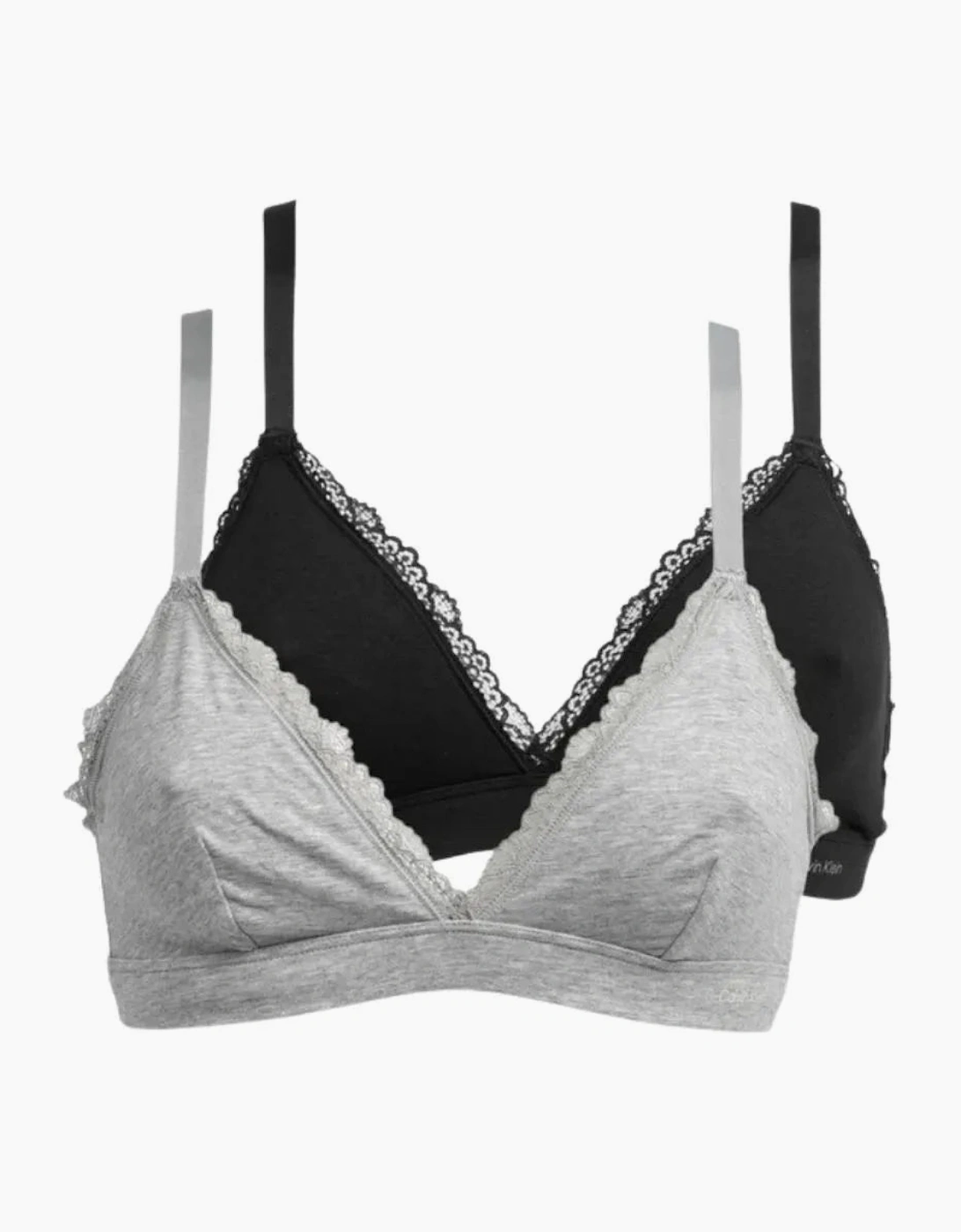 2-Pack Modern Cotton Lace Triangle Bras, Black / Grey Heather