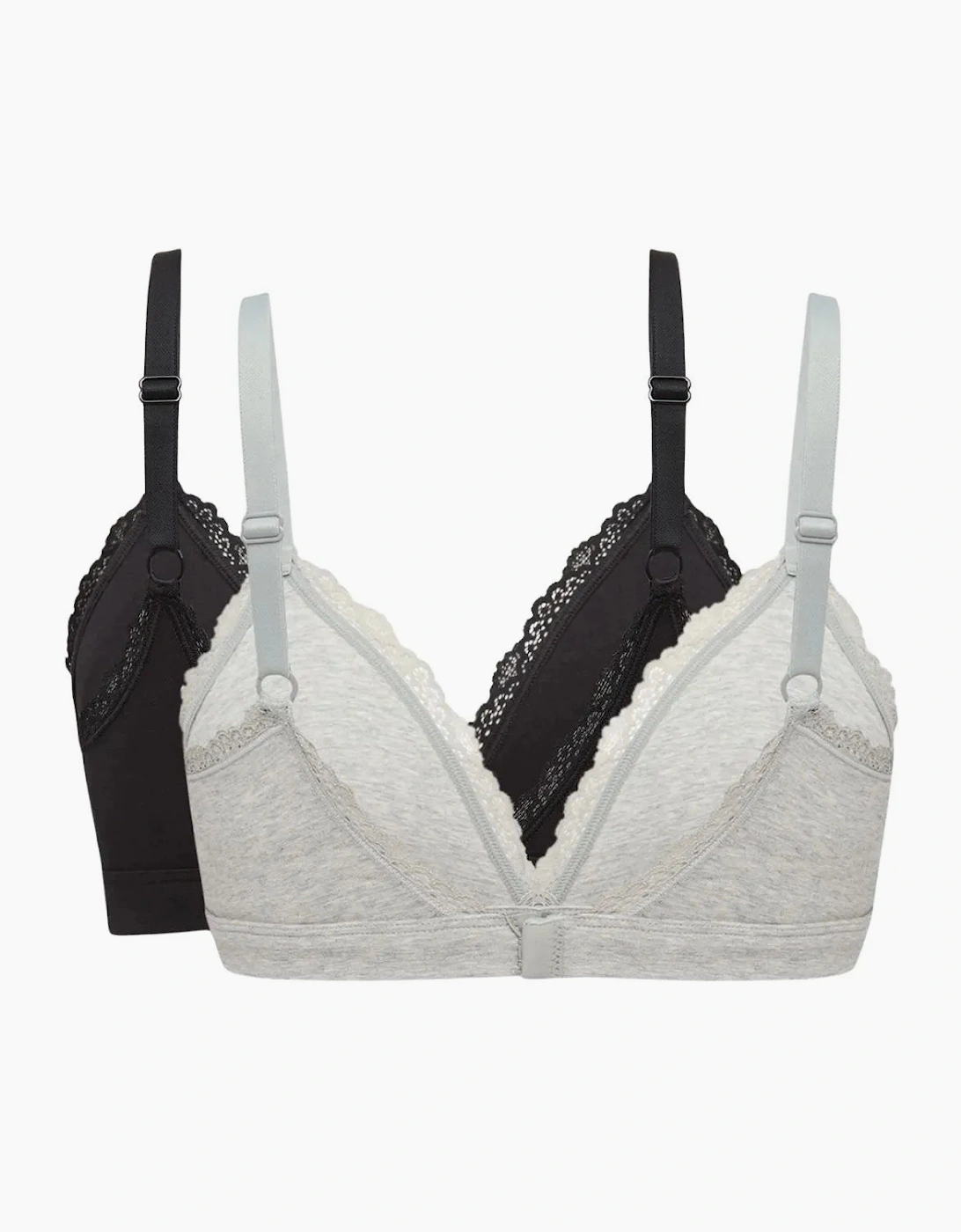 2-Pack Modern Cotton Lace Triangle Bras, Black / Grey Heather