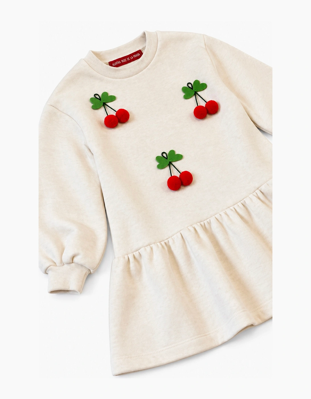 Girls Ivory Marl Cherry Sweatshirt Dress