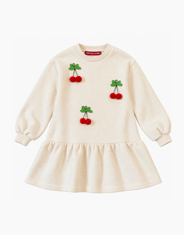 Girls Ivory Marl Cherry Sweatshirt Dress