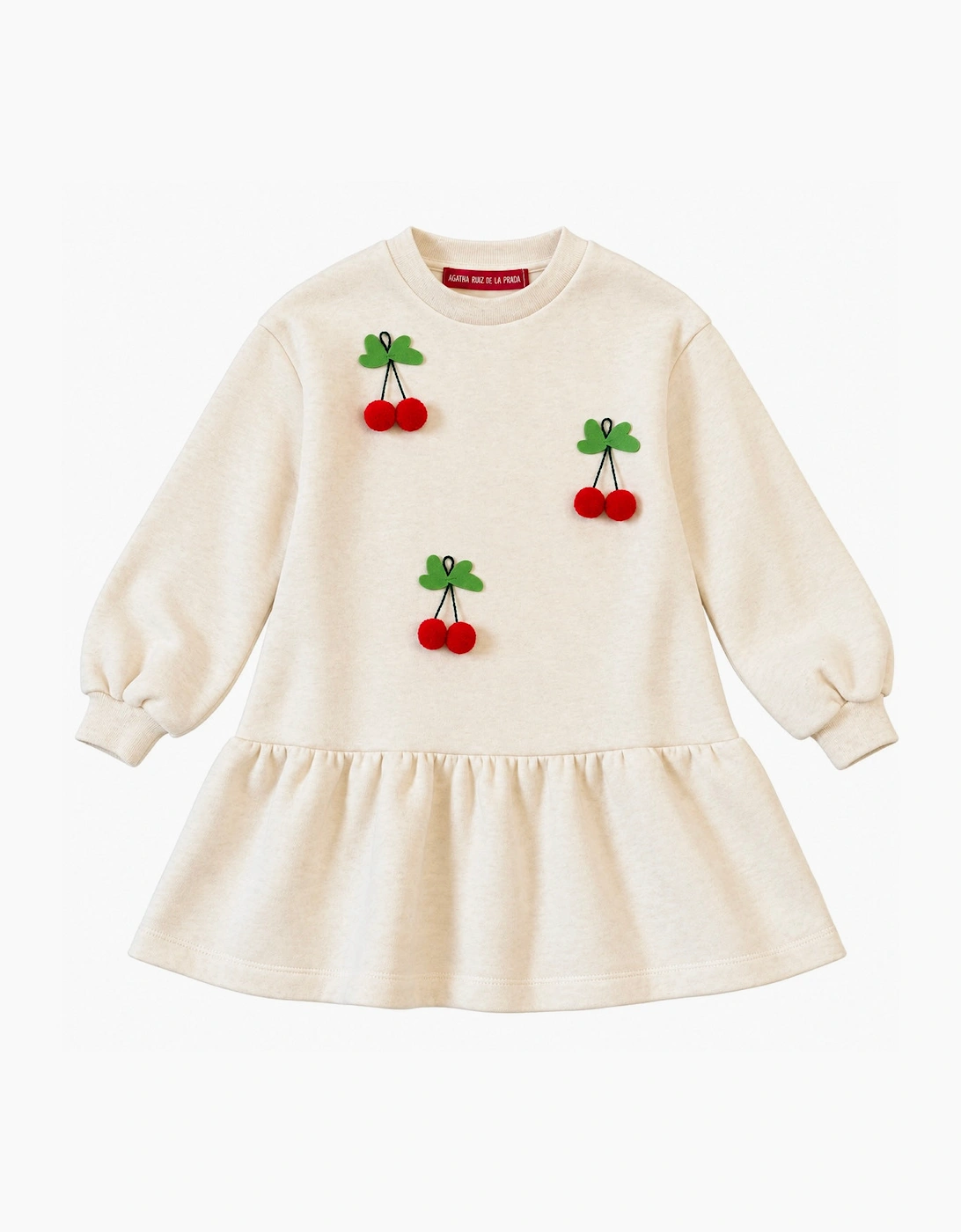Girls Ivory Marl Cherry Sweatshirt Dress