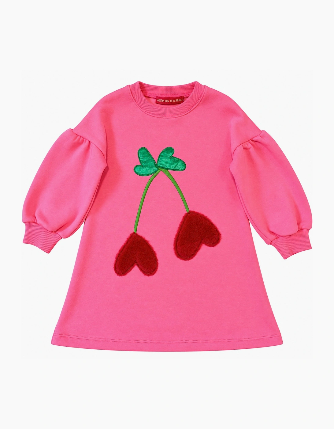 Girls Pink Cherry Sweatshirt Dress
