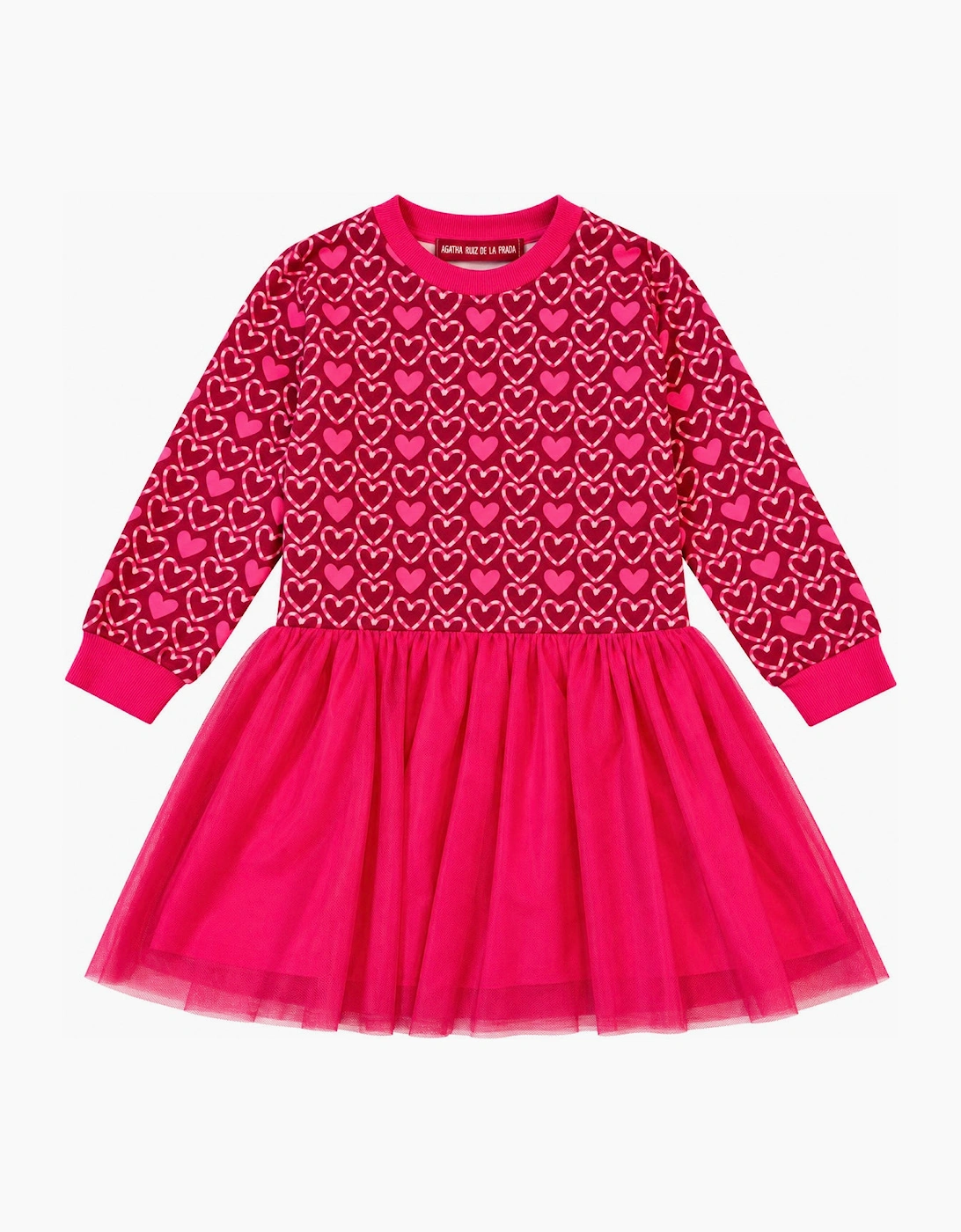 Girls Pink Heart Tulle Sweatshirt Dress