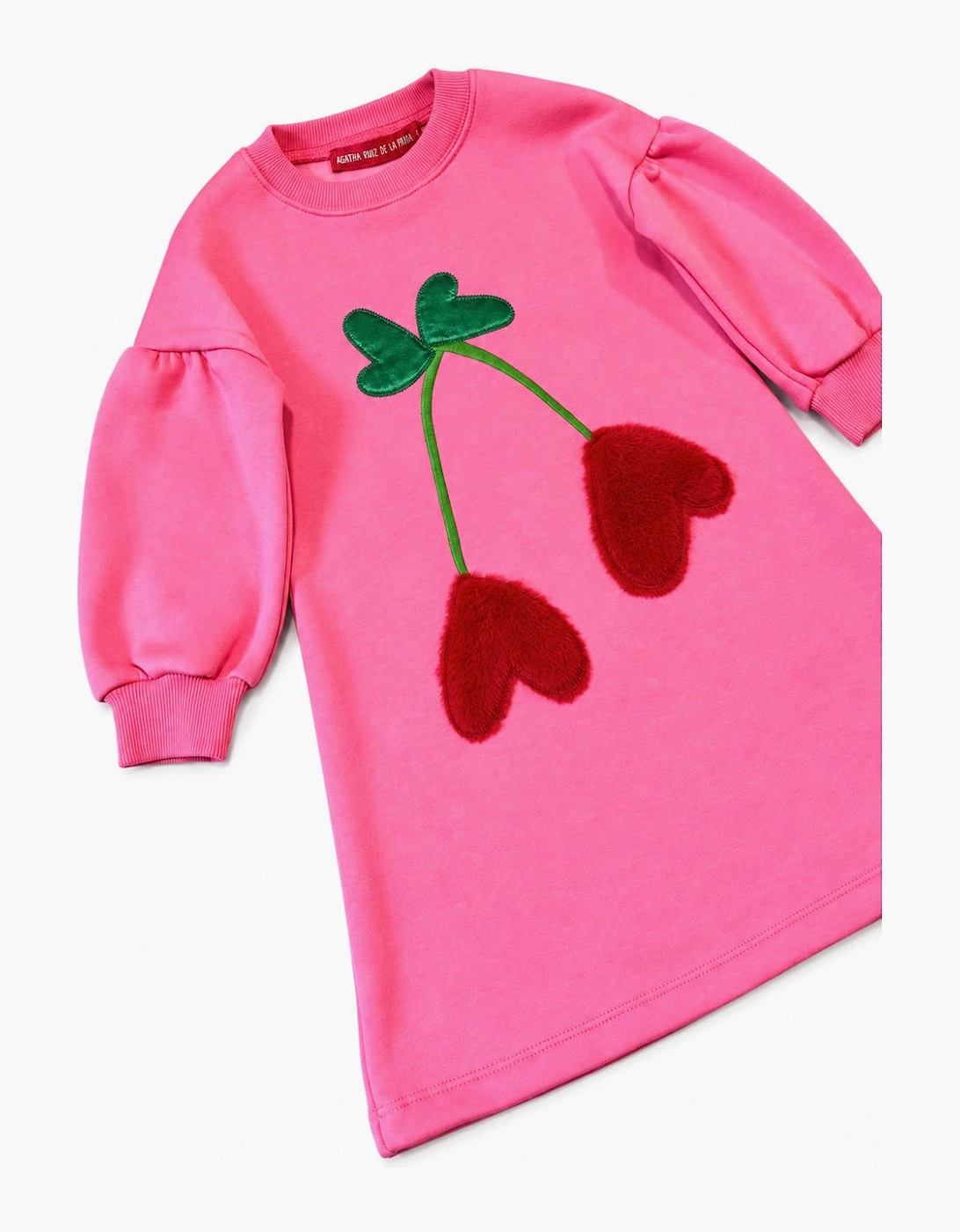 Girls Pink Cherry Sweatshirt Dress