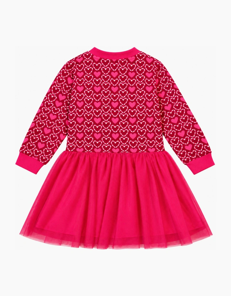 Girls Pink Heart Tulle Sweatshirt Dress