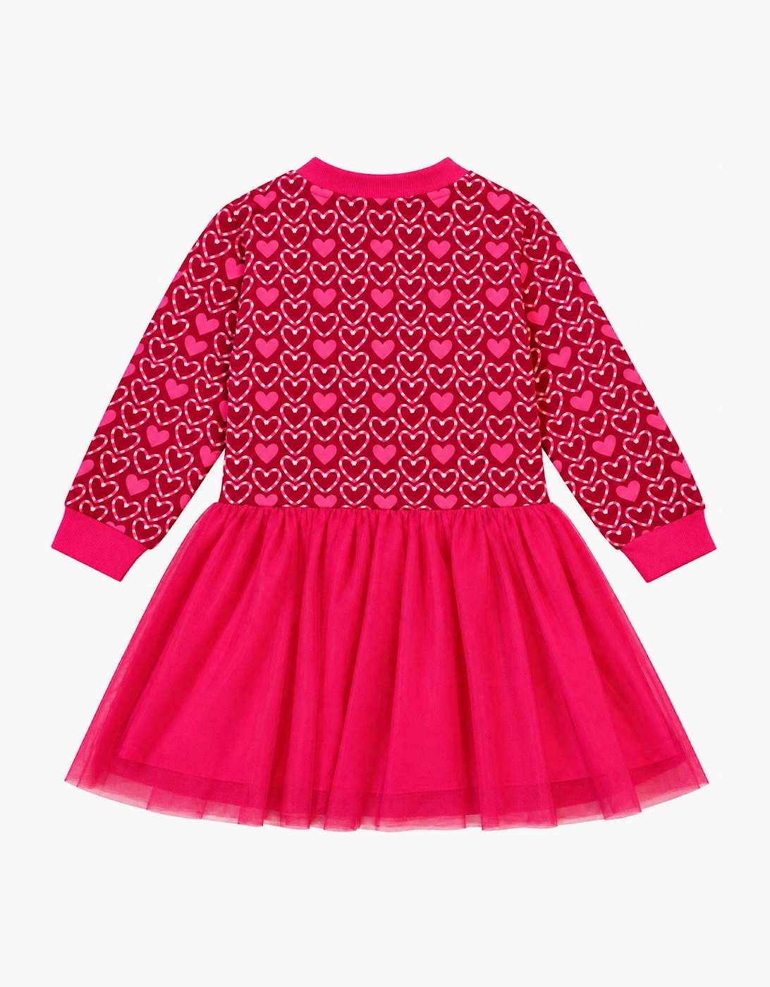 Girls Pink Heart Tulle Sweatshirt Dress