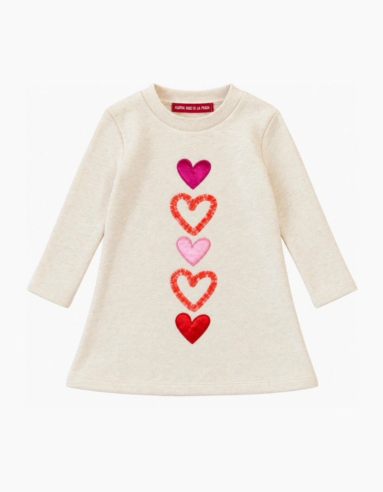 Girls Ivory Marl Heart Sweatshirt Dress