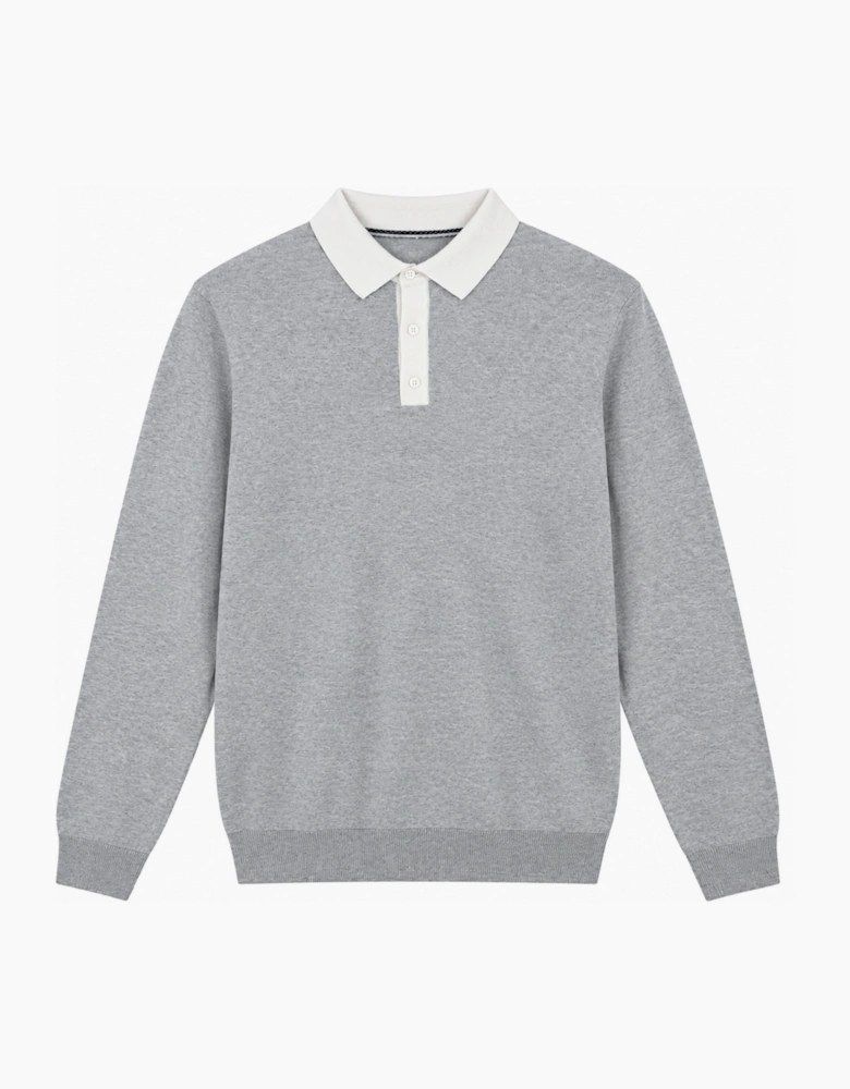Remus Uomo Long Sleeve Fine knit polo ECRU