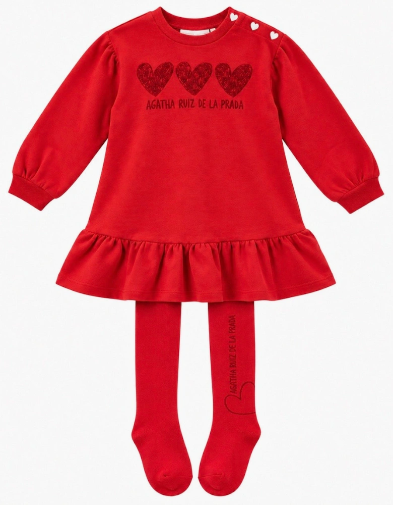 Girls Red Jersey Dress with Tights