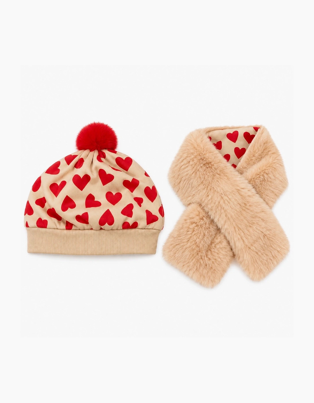 Girls Beige and Red Hat and Scarf