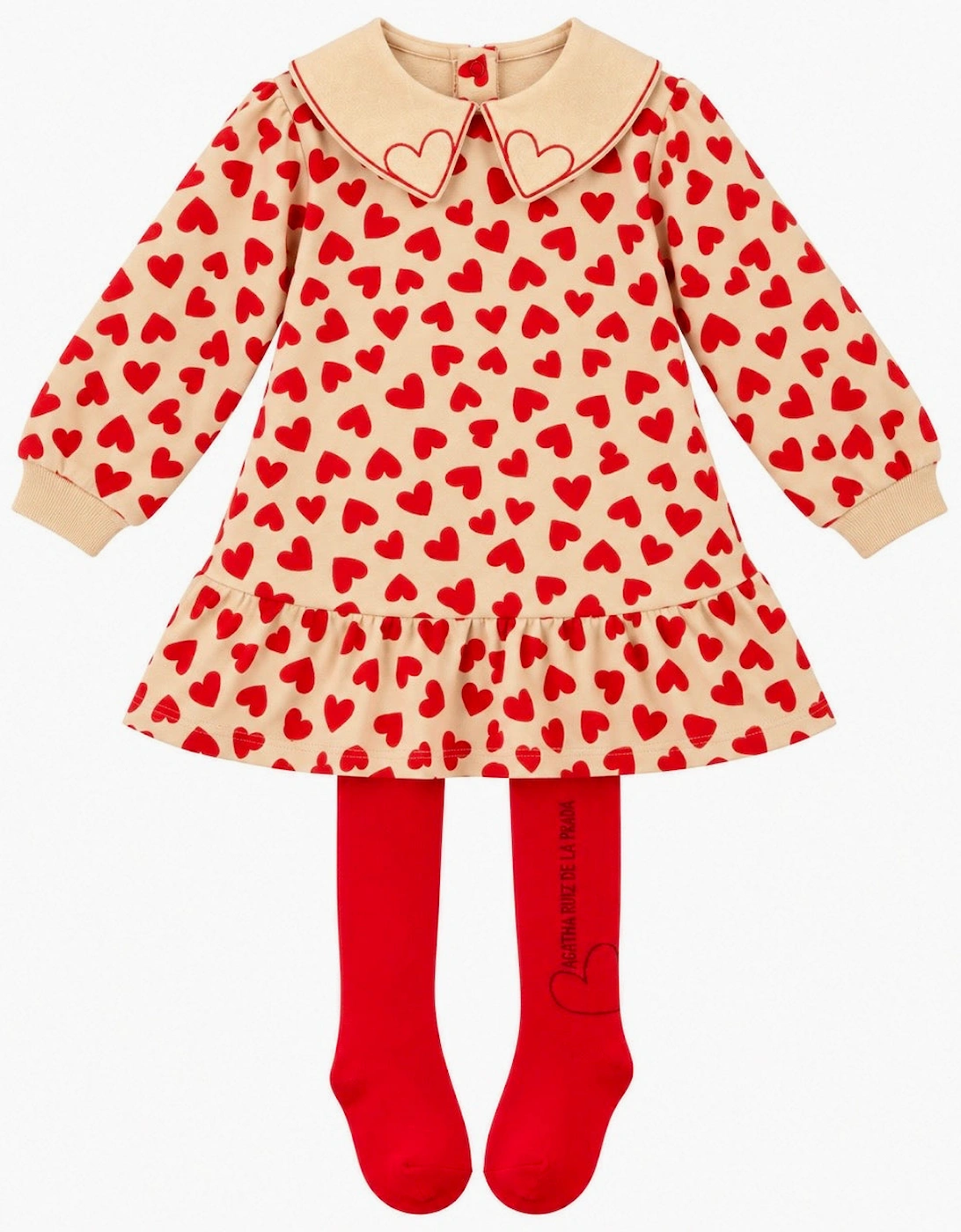 Girls Beige and Red Jersey Dress with Tights