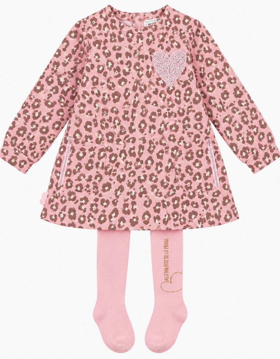 Pale Pink Pink Animal Jersey Dress with Tights
