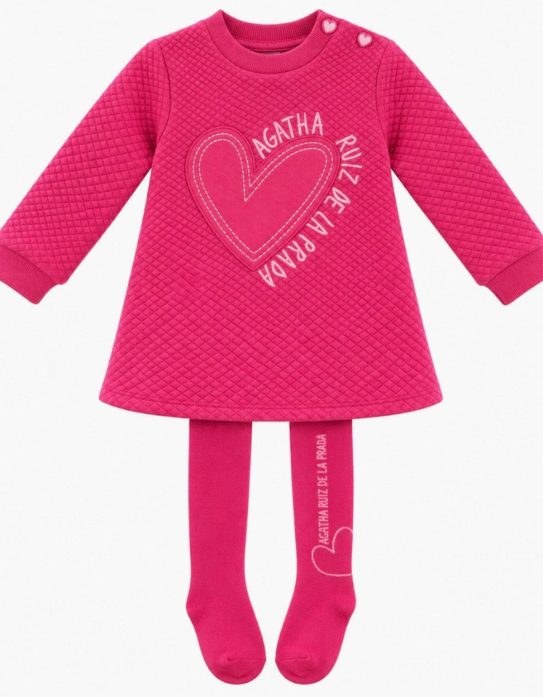 Girls Fuchsia Pink Jersey Dress with Tights