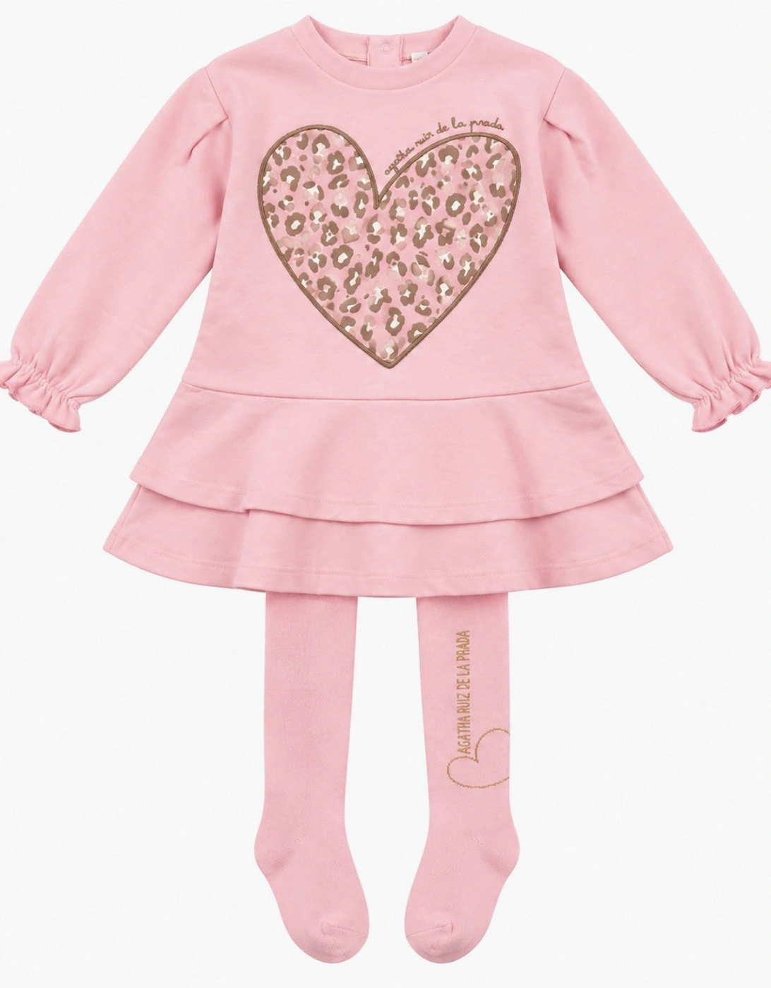 Girls Pale Pink Pink Heart Jersey Dress with Tights