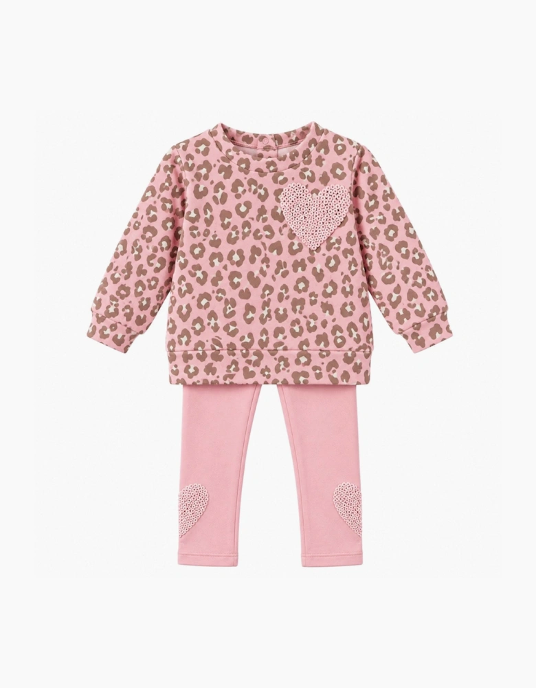 Girls Pale Pink Animal Jersey Legging Set