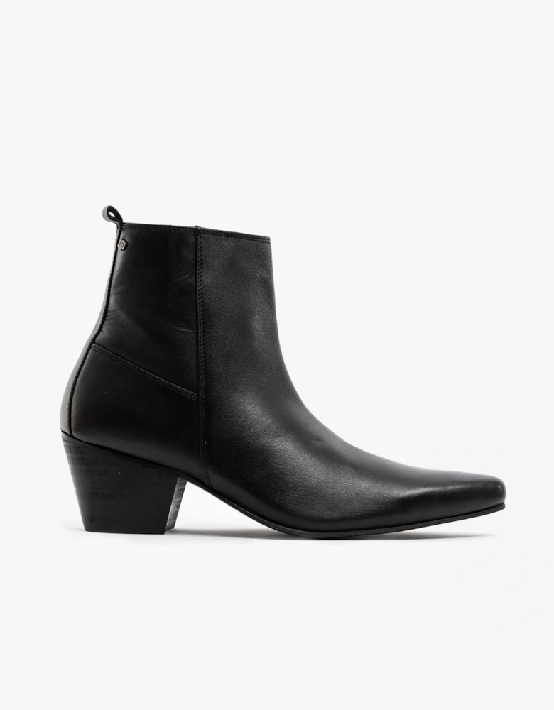 Club Cubano LENNON Mens Leather Winklepicker Cuban Heel Boots Black