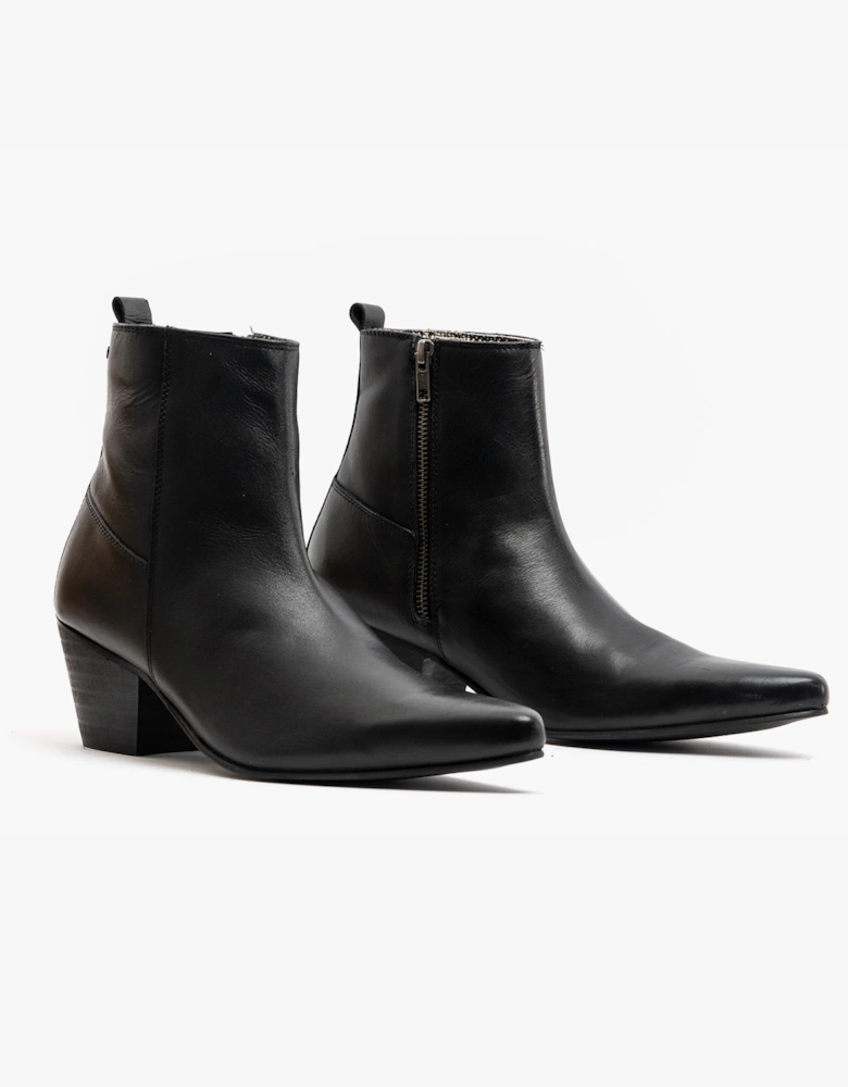 Club Cubano LENNON Mens Leather Winklepicker Cuban Heel Boots Black